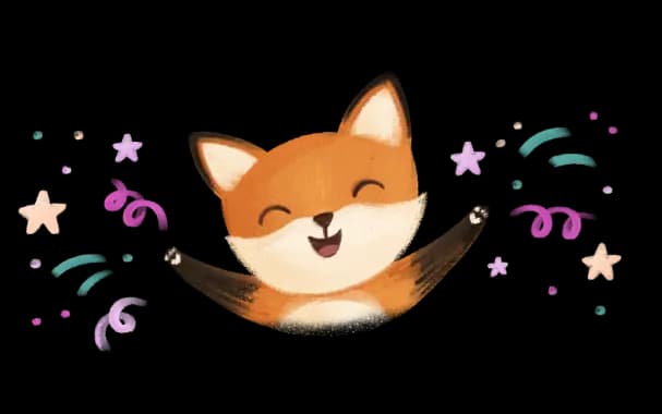 Uśmiechnięty lisek cieszy się w bajkowym świecie Bajkowego Poddasza – radosny bohater audiobajek, które rozbudzają wyobraźnię i przynoszą dzieciom mnóstwo pozytywnych emocji