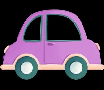 Różowe autko w drodze z wesołą muzyką - słuchanie audiobajek muzycznych z Bajkowego Poddasza podczas jazdy