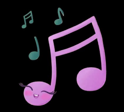 Różowe i zielone nutki unoszące się w rytmie audiobajek muzycznych z Bajkowego Poddasza